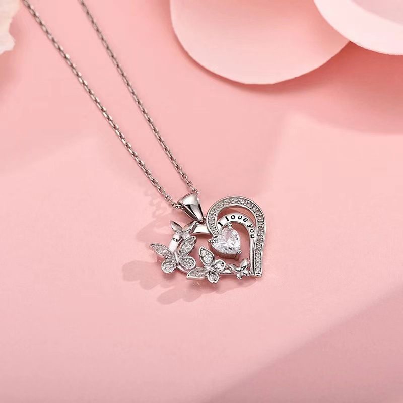 Butterfly Heart Necklaces Gifts for Women I LOVE YOU Necklace Anniversary Birthday Gifts for Ladies Jewelry Gifts for Her Wife Girlfriend Mom Valentine’s Gift