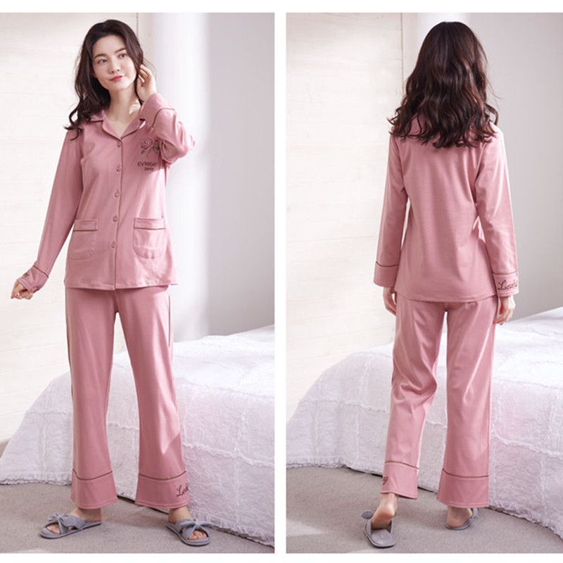 2 Pcs Women's Sleepwear Long Sleeve Sleep Shirt and Long Pants Ladies Pajama Soft Cotton Long-sleeve Pajama Set Button Up Two Piece Lounge Sets