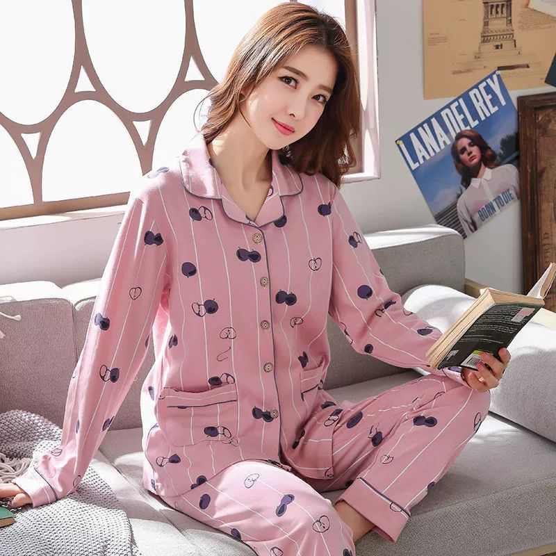 2 Pcs Women's Sleepwear Long Sleeve Sleep Shirt and Long Pants Ladies Pajama Soft Cotton Long-sleeve Pajama Set Button Up Two Piece Lounge Sets