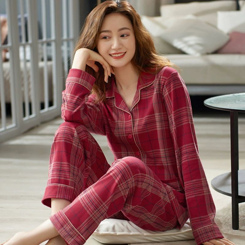 2 Pcs Women's Sleepwear Long Sleeve Sleep Shirt and Long Pants Ladies Pajama Soft Cotton Long-sleeve Pajama Set Button Up Two Piece Lounge Sets