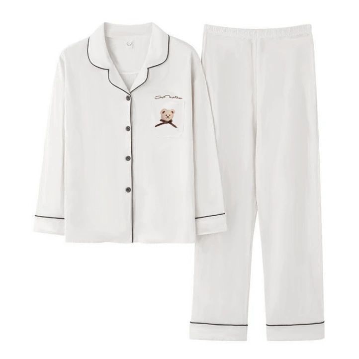 2 Pcs Women's Sleepwear Long Sleeve Sleep Shirt and Long Pants Ladies Pajama Soft Cotton Long-sleeve Pajama Set Button Up Two Piece Lounge Sets