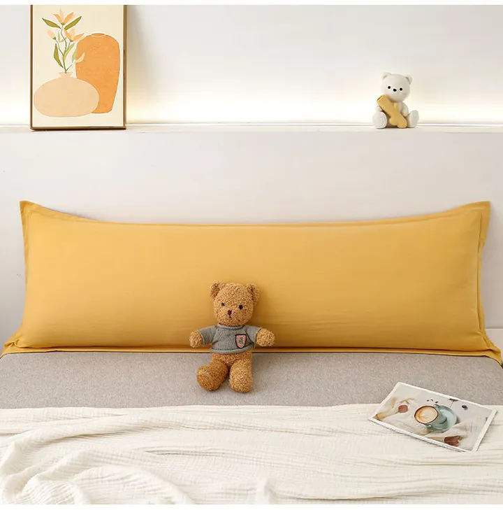 Quality Pillow Covers Washed Cotton King Size Pillowcase with Zipper Closure Soft Solid Color Long Pillow Cover for Couples