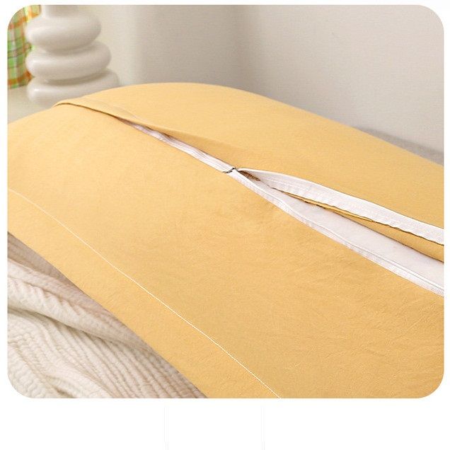 Quality Pillow Covers Washed Cotton King Size Pillowcase with Zipper Closure Soft Solid Color Long Pillow Cover for Couples