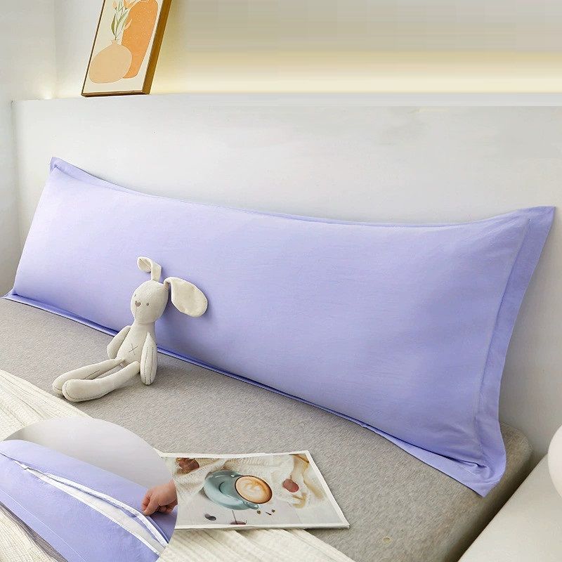 Quality Pillow Covers Washed Cotton King Size Pillowcase with Zipper Closure Soft Solid Color Long Pillow Cover for Couples