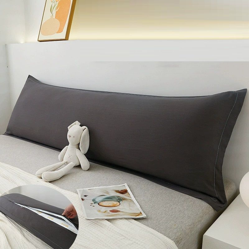 Quality Pillow Covers Washed Cotton King Size Pillowcase with Zipper Closure Soft Solid Color Long Pillow Cover for Couples