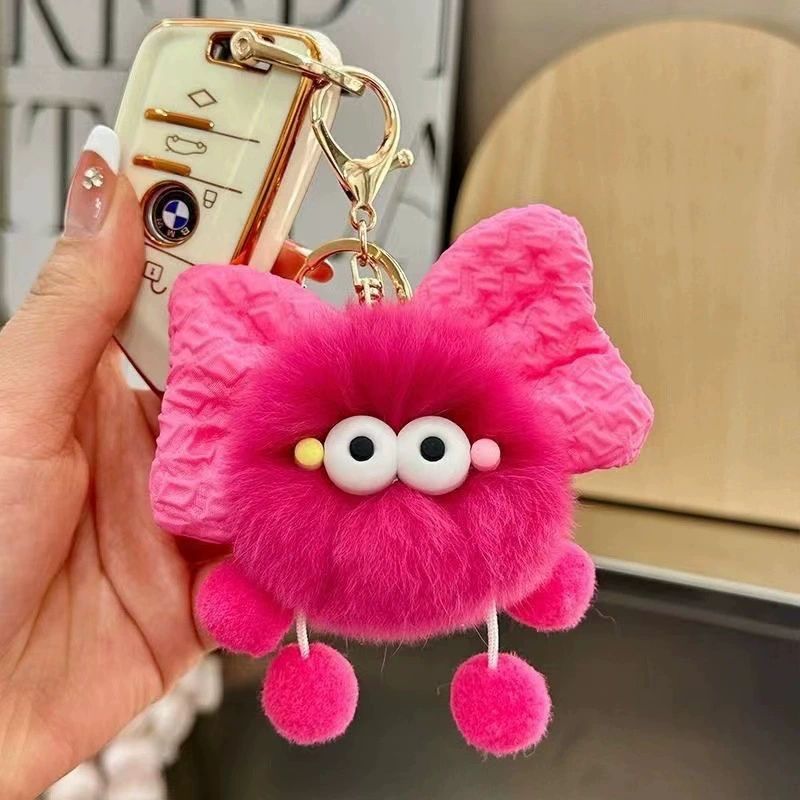 Creative Bow Plush Keychain Cute Car/Bag Charm with Coal Design Soft Stuffed Toy Fashion Accessory Keyrings