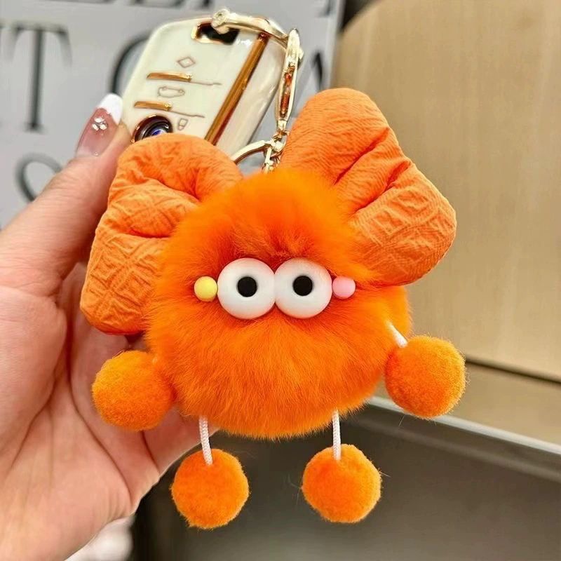 Creative Bow Plush Keychain Cute Car/Bag Charm with Coal Design Soft Stuffed Toy Fashion Accessory Keyrings