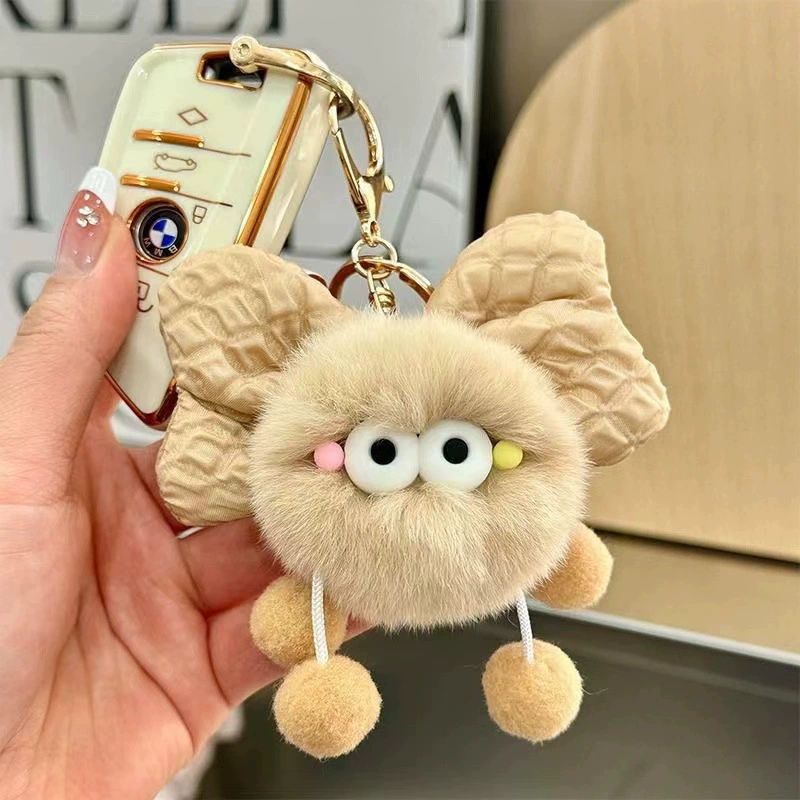 Creative Bow Plush Keychain Cute Car/Bag Charm with Coal Design Soft Stuffed Toy Fashion Accessory Keyrings