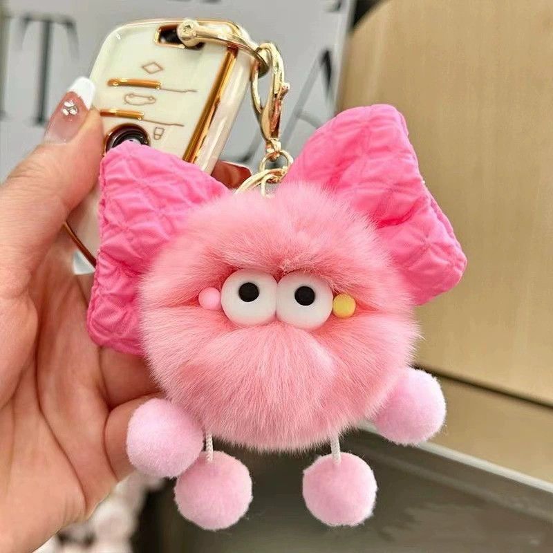 Creative Bow Plush Keychain Cute Car/Bag Charm with Coal Design Soft Stuffed Toy Fashion Accessory Keyrings