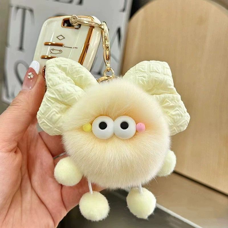 Creative Bow Plush Keychain Cute Car/Bag Charm with Coal Design Soft Stuffed Toy Fashion Accessory Keyrings