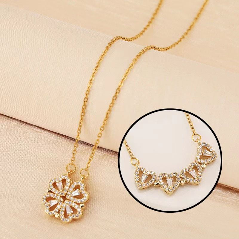 Women's Clover Necklace Magnetic Adjustable Micro-Set Zircon Heart Pendant Necklace Female Jewelry Fashion Accessories