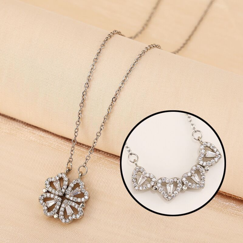 Women's Clover Necklace Magnetic Adjustable Micro-Set Zircon Heart Pendant Necklace Female Jewelry Fashion Accessories