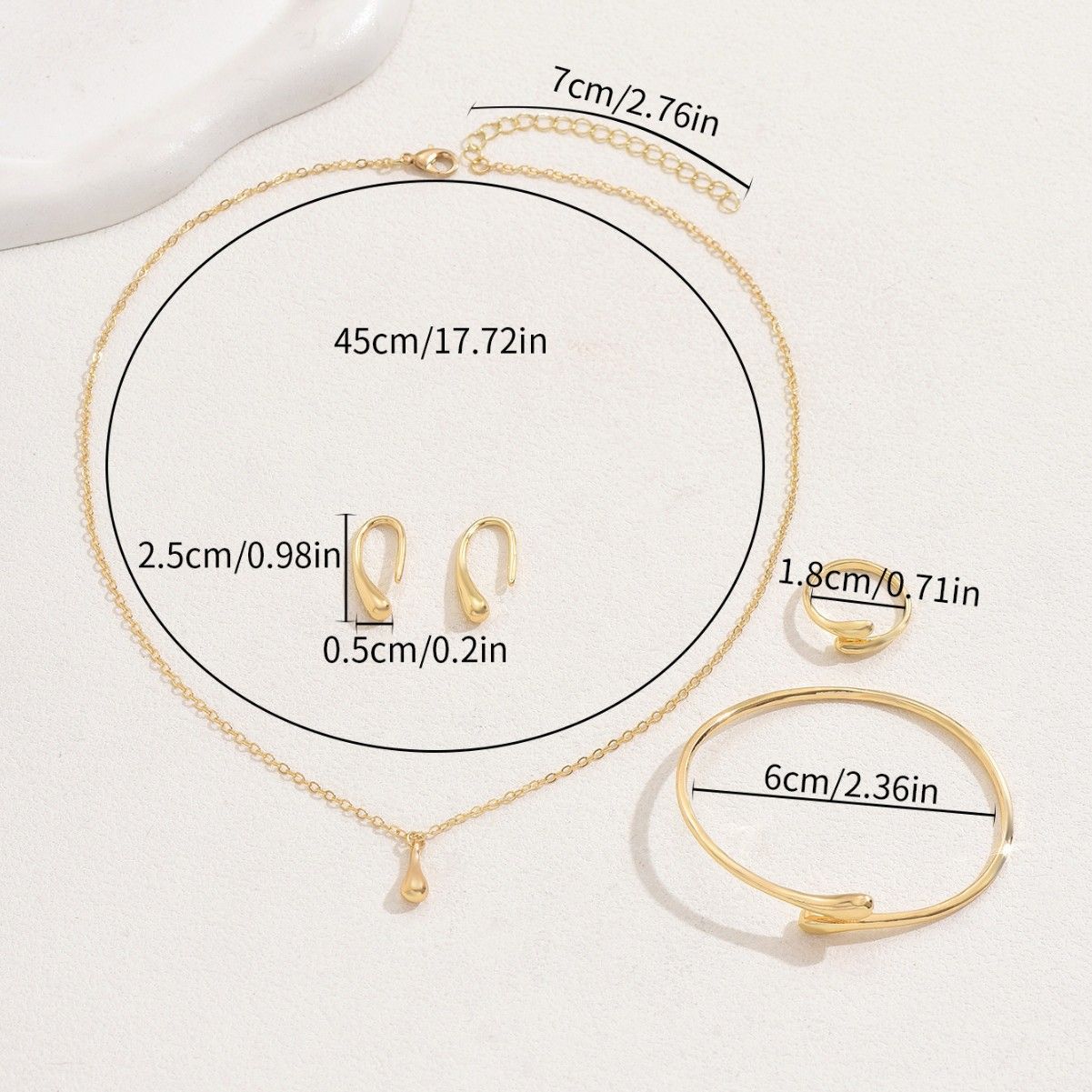 4 Pcs Set Minimalist Jewelry Set Waterdrop Earrings Necklace Adjustable Bracelet Ring for Women Daily Wear Jewelry Combo Fashion Accessories Matching Set