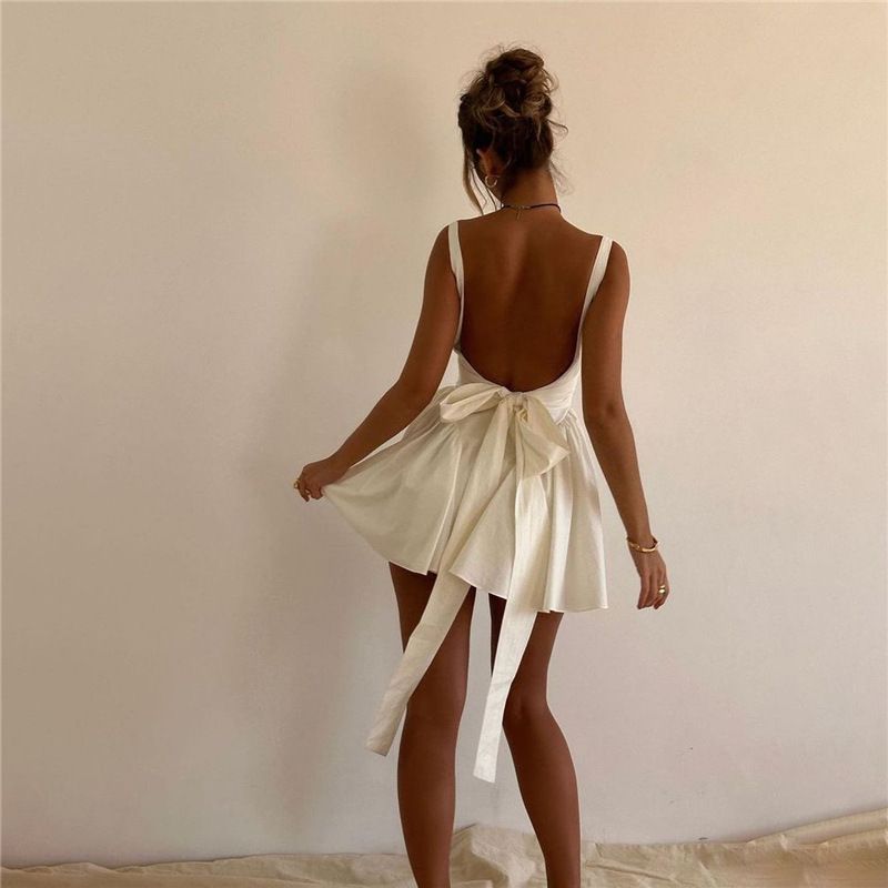 2025 New Backless Bow Dress Sexy Spaghetti Strap Mini Dress for Dating Partiesn Ins Viral Fashion Bow Tight Back Dressess Trendy Women's Clothes for Events