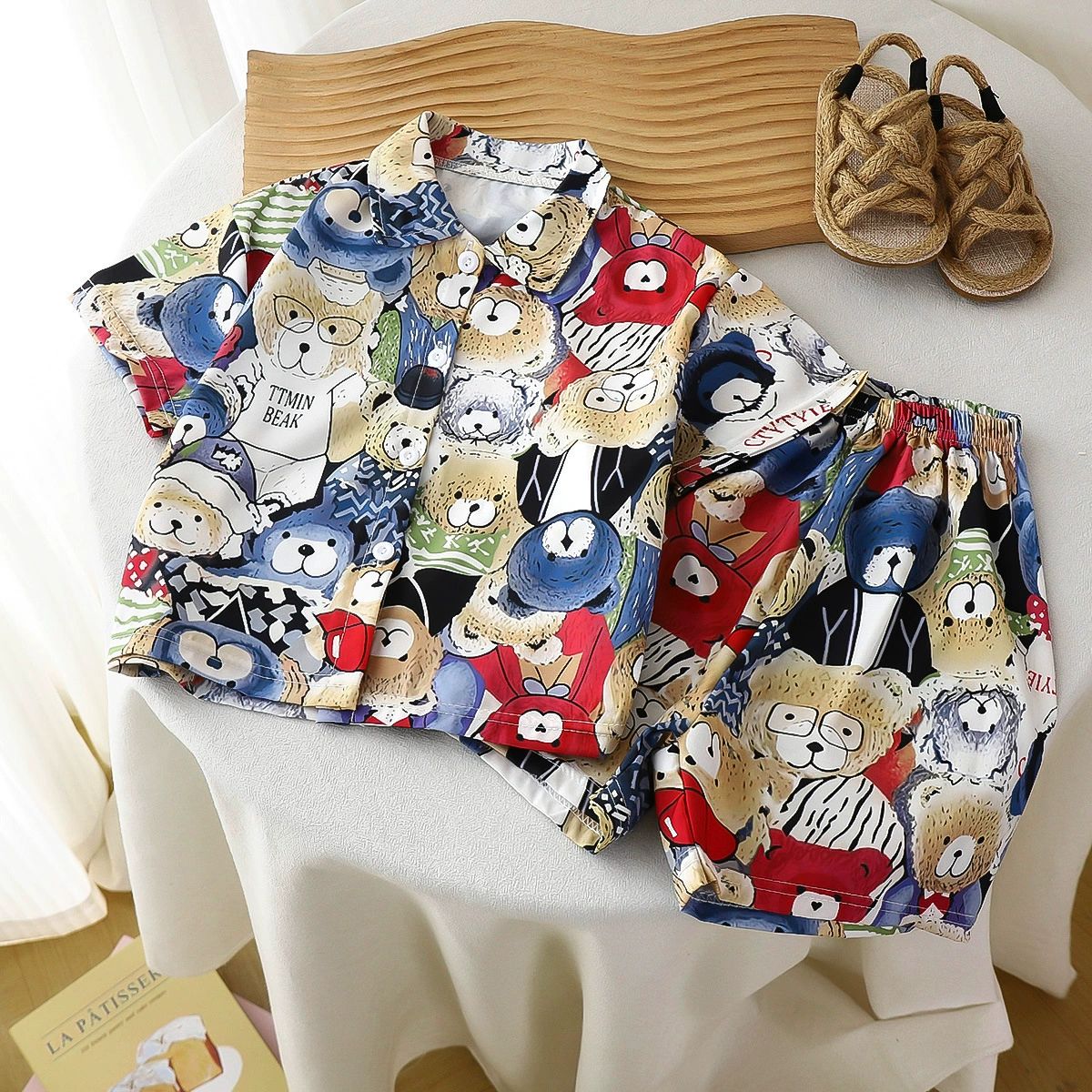 2025 Vintage Boys' Outfit Summer Set Loose Fit Retro Shirt and Shorts Unique Playful Design Kids Clothes Loose and Comfy Boy's Clothing Set