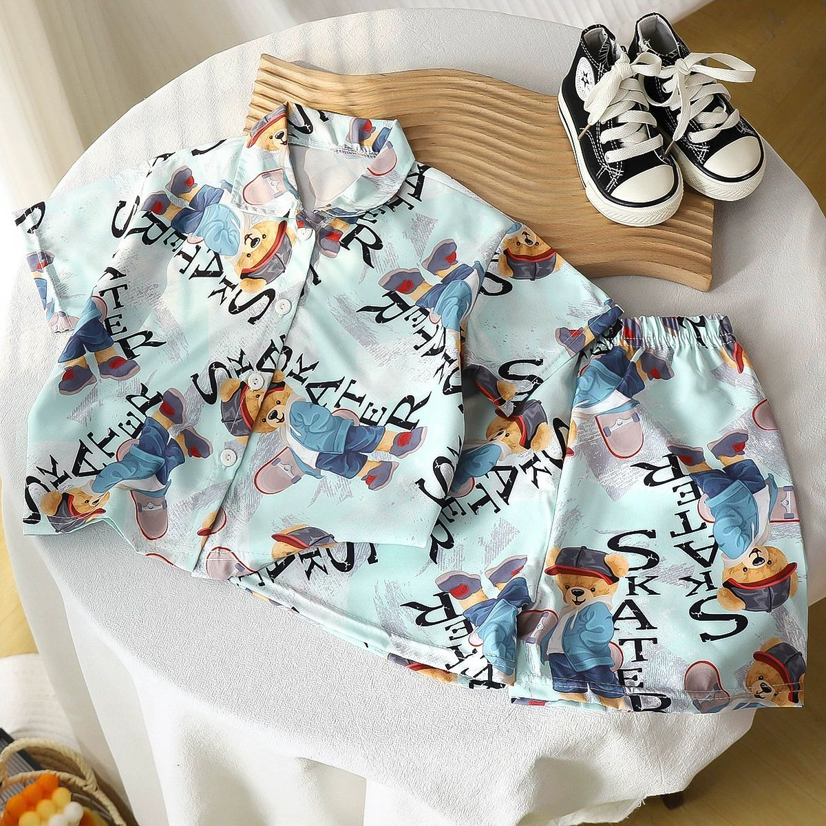 2025 Vintage Boys' Outfit Summer Set Loose Fit Retro Shirt and Shorts Unique Playful Design Kids Clothes Loose and Comfy Boy's Clothing Set