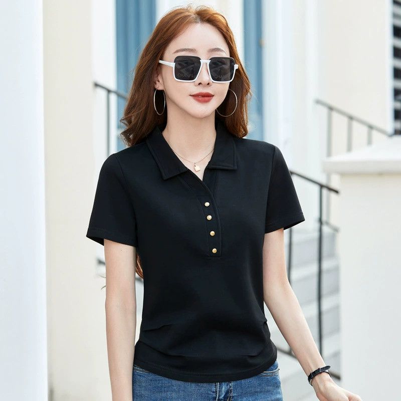 Women's Quality Polo Shirt Lapel Collar Short Sleeve Summer Tops Business Casual Basic Tees Work Collared T-shirt Dressy Johnny Collar Cute Blouse for Office Ladies