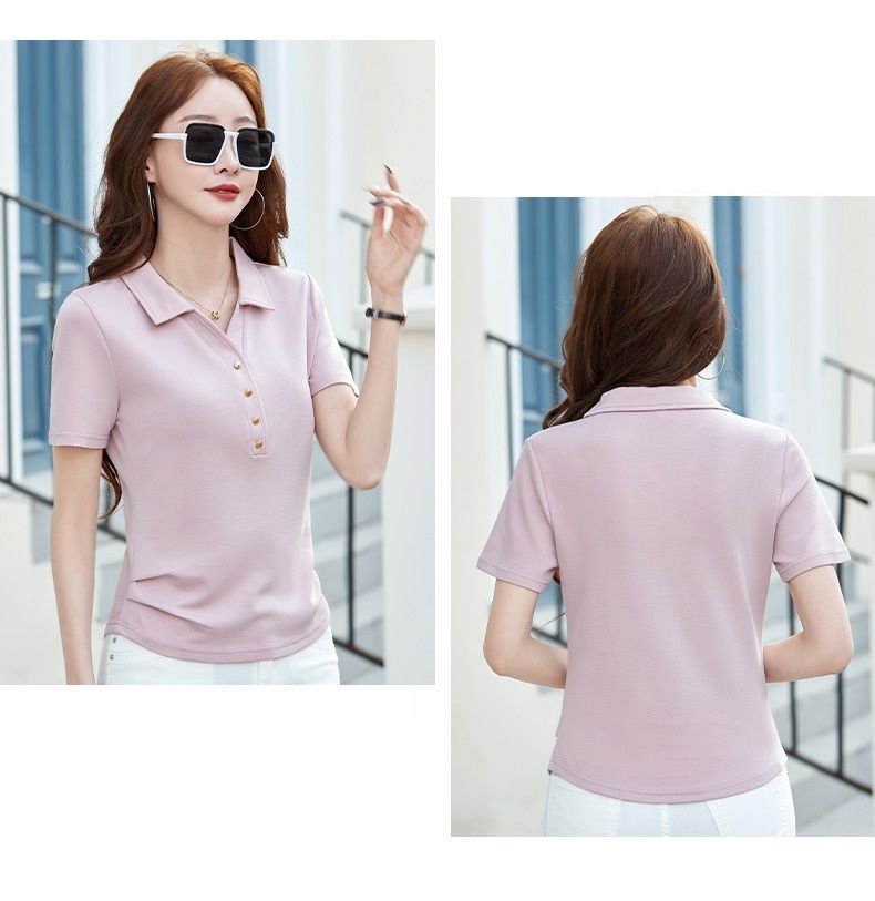 Women's Quality Polo Shirt Lapel Collar Short Sleeve Summer Tops Business Casual Basic Tees Work Collared T-shirt Dressy Johnny Collar Cute Blouse for Office Ladies