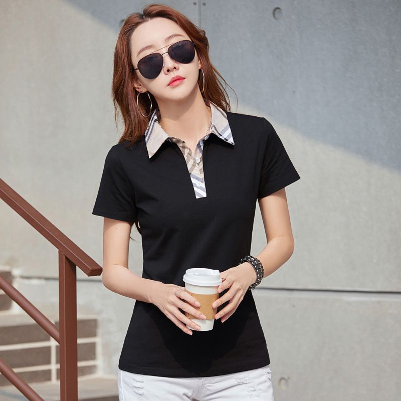 2025 New Women's Checkered Polo Shirt Soft Cotton Short Sleeve Top with Collar T-shirt Premium Office Wear for Ladies Summer Clothes Women's Clothing