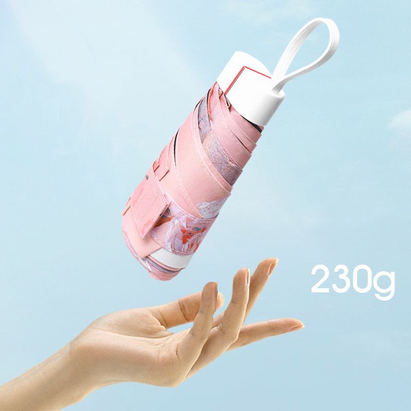 Art-Printed Compact Hexa-Fold Umbrella Mini UV-protective Parasol Portable Sun Umbrella Small Parasol for Girls and Women Lightweight Foldable UV Sunshade Small Pocket Parasol Blocks Sun