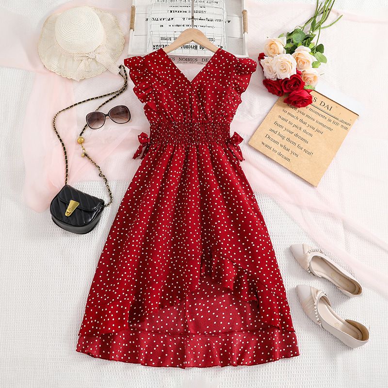 Girls' Summer Dress Flutter Sleeve V-Neck Polka Dot Princess Dress with Waist-Defining for 8-12 Years Old Big Girls Clothing
Fashion Dresses for Daily Wear Kids Birthday Gift
