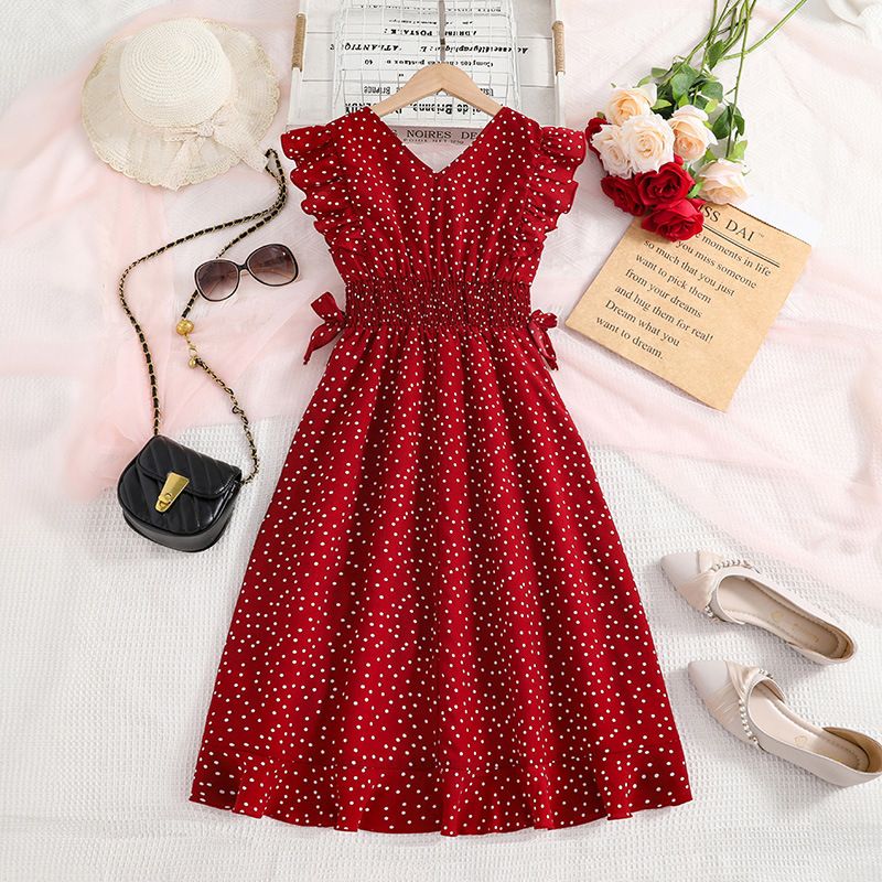 Girls' Summer Dress Flutter Sleeve V-Neck Polka Dot Princess Dress with Waist-Defining for 8-12 Years Old Big Girls Clothing
Fashion Dresses for Daily Wear Kids Birthday Gift