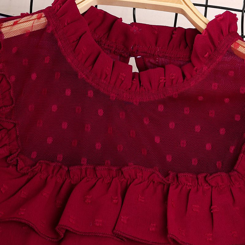 2025 New Girls Clothing Set Elegant Lace Trim Polka-Dot Long Sleeve Top & Black Bow Short Skirt 2-Piece Set for Girls Aged 8-12 Years Kids Clothes Fashion Outfit