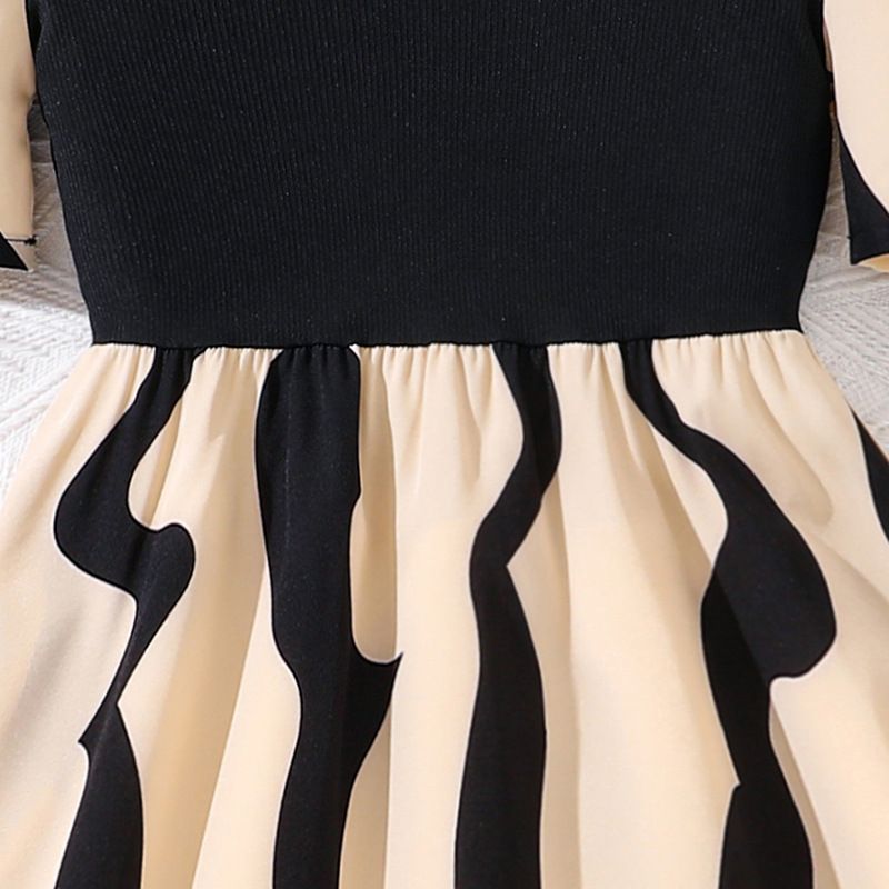 Irregular Stripe Print Knit Patchwork Long Dress for Girls 8-12 Years Fashionable Summer Everyday Wear Girls Clothing Dress for Kids Maxi Dresses Stylish Casual Summer Dress