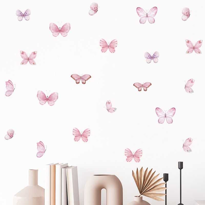 Pink Butterfly Self-Adhesive Wall Stickers Aesthetic Girly Nursery Kindergarten Room Home Decor Decals Ins Worthy Wall Art for Girls