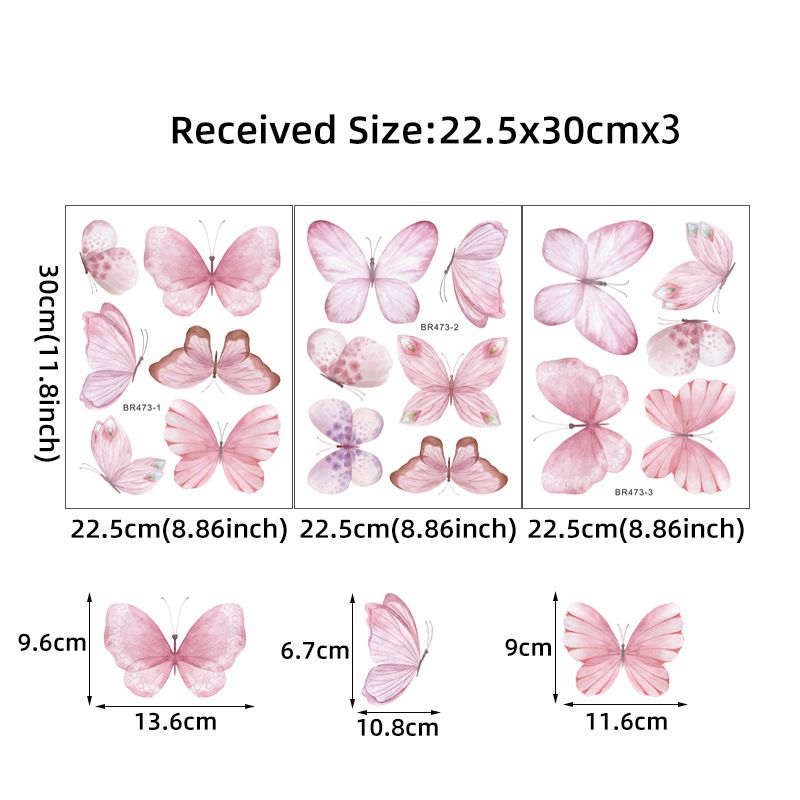 Pink Butterfly Self-Adhesive Wall Stickers Aesthetic Girly Nursery Kindergarten Room Home Decor Decals Ins Worthy Wall Art for Girls