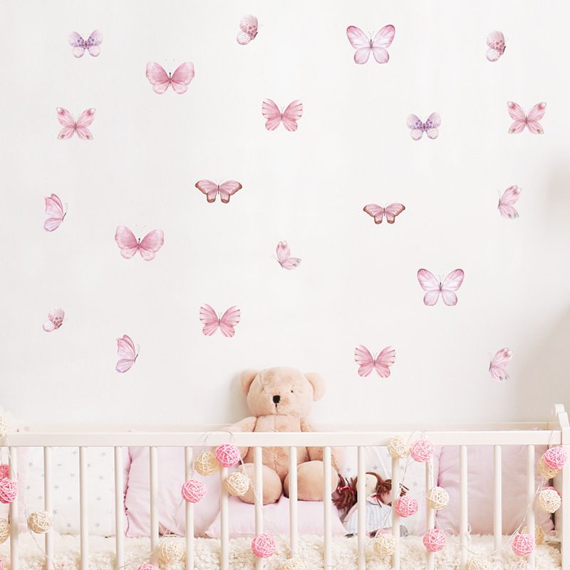 Pink Butterfly Self-Adhesive Wall Stickers Aesthetic Girly Nursery Kindergarten Room Home Decor Decals Ins Worthy Wall Art for Girls