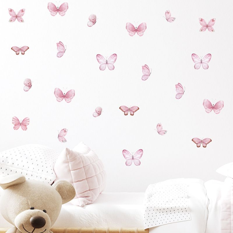 Pink Butterfly Self-Adhesive Wall Stickers Aesthetic Girly Nursery Kindergarten Room Home Decor Decals Ins Worthy Wall Art for Girls