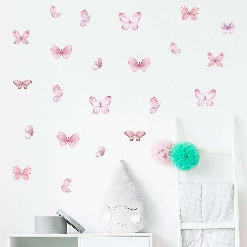 Pink Butterfly Self-Adhesive Wall Stickers Aesthetic Girly Nursery Kindergarten Room Home Decor Decals Ins Worthy Wall Art for Girls
