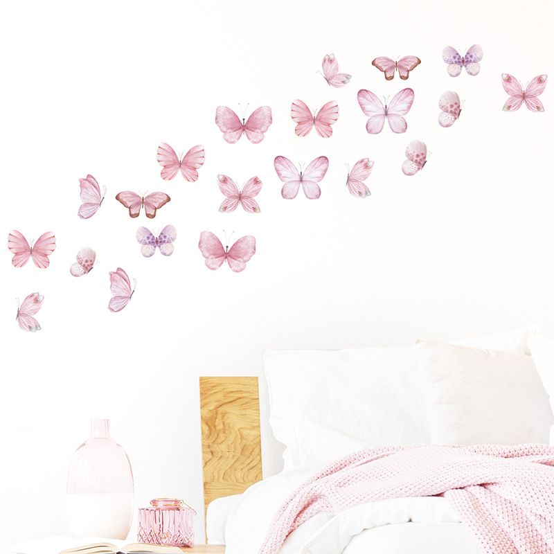 Pink Butterfly Self-Adhesive Wall Stickers Aesthetic Girly Nursery Kindergarten Room Home Decor Decals Ins Worthy Wall Art for Girls