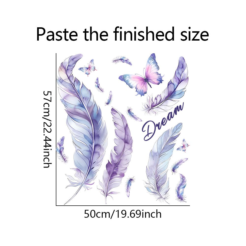 Colorful Feather Butterfly Wall Stickers Self-Adhesive Decorative Decals for Bedroom and Living Room Ambience PVC Sticker