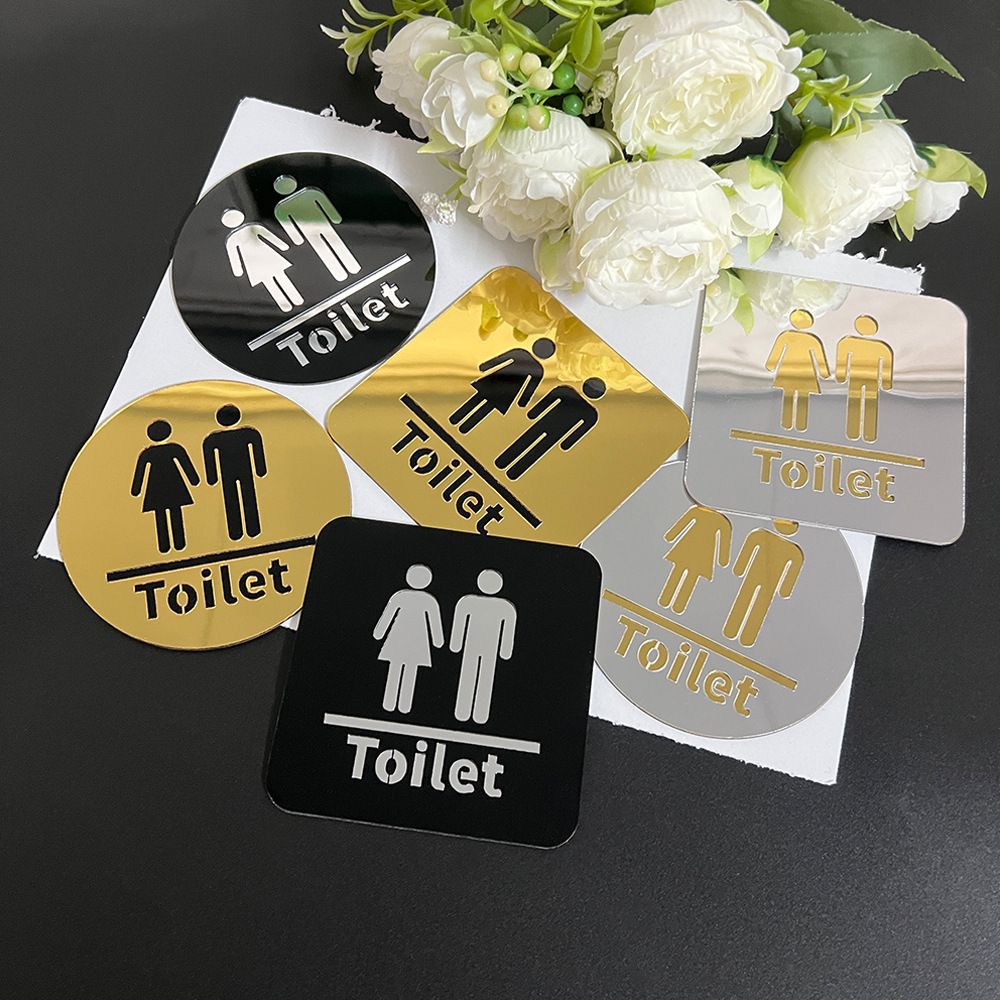 Mirror Surface Restroom Sign Double-Layer Acrylic Self-Adhesive Toilet Wall Sticker for Home, Hotel, and Mall Decoration, 10cm Toilet Sticker