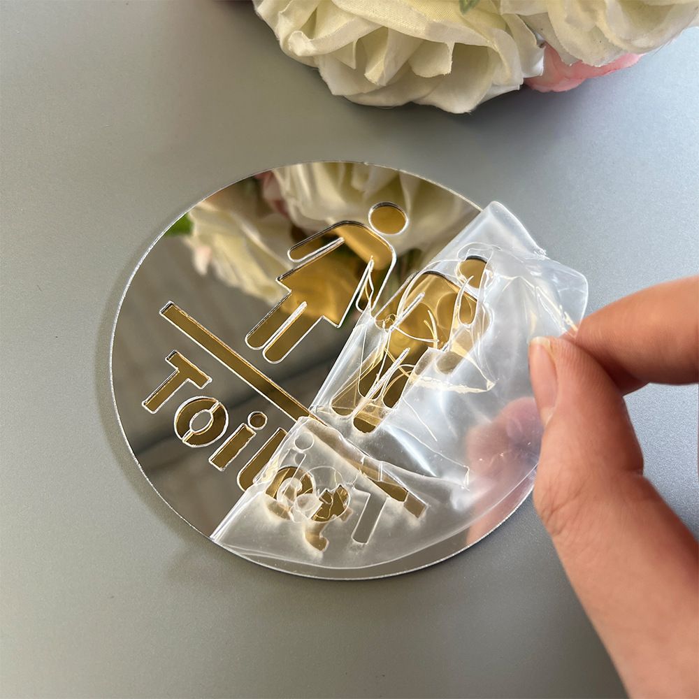 Mirror Surface Restroom Sign Double-Layer Acrylic Self-Adhesive Toilet Wall Sticker for Home, Hotel, and Mall Decoration, 10cm Toilet Sticker