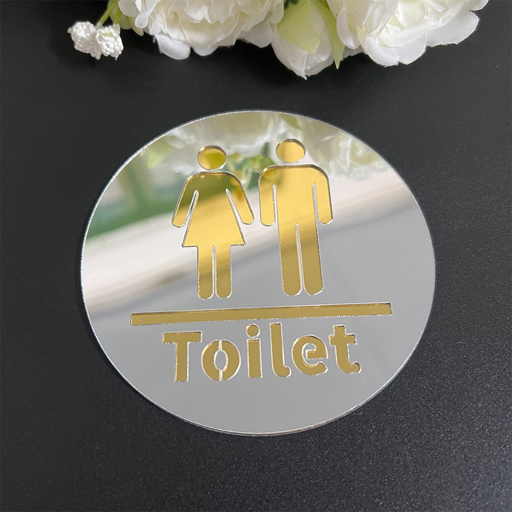 Mirror Surface Restroom Sign Double-Layer Acrylic Self-Adhesive Toilet Wall Sticker for Home, Hotel, and Mall Decoration, 10cm Toilet Sticker