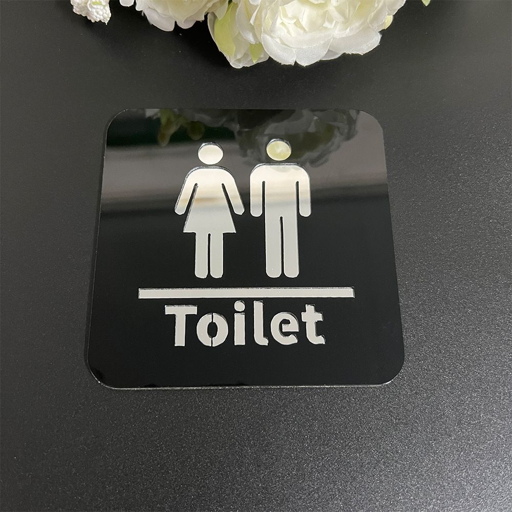 Mirror Surface Restroom Sign Double-Layer Acrylic Self-Adhesive Toilet Wall Sticker for Home, Hotel, and Mall Decoration, 10cm Toilet Sticker