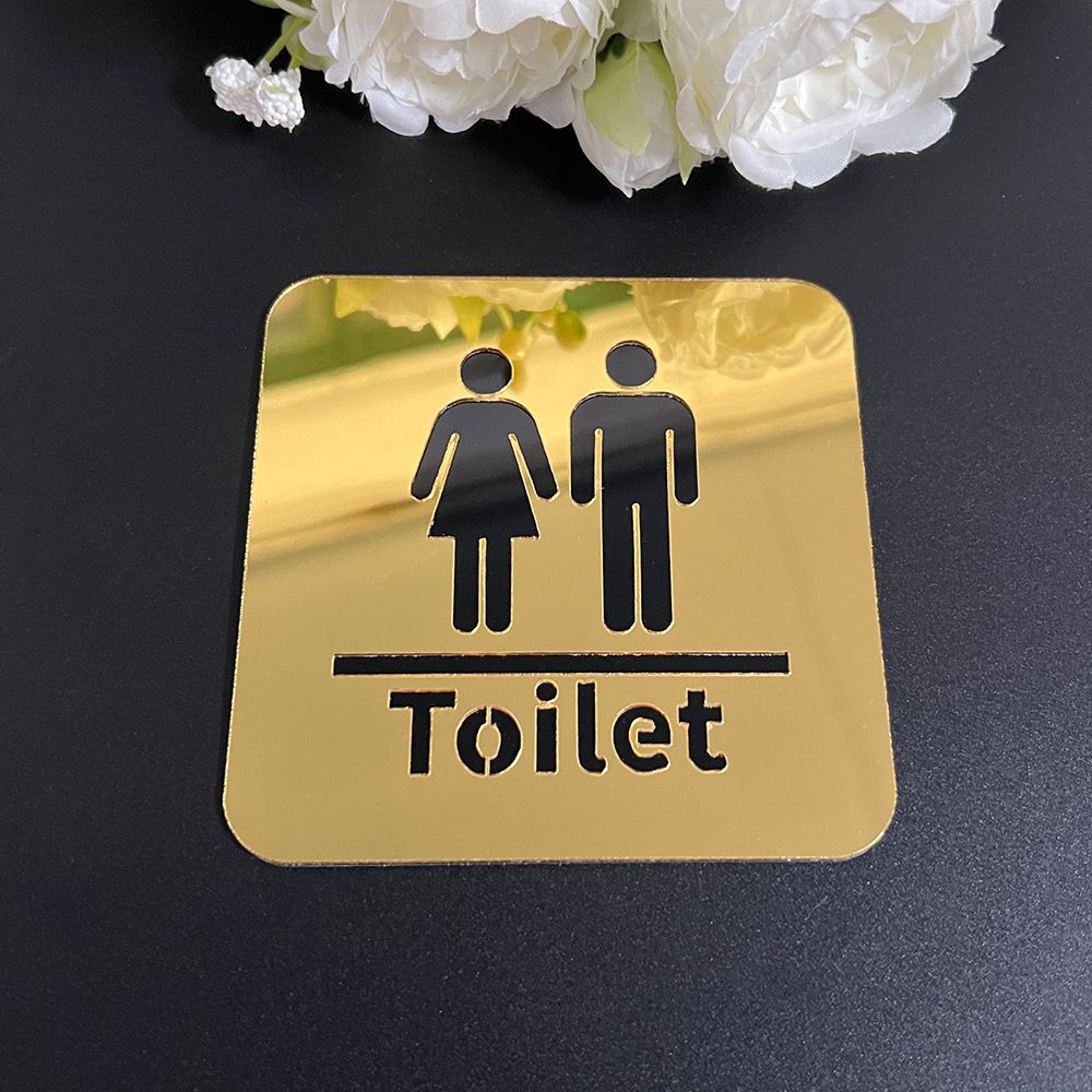 Mirror Surface Restroom Sign Double-Layer Acrylic Self-Adhesive Toilet Wall Sticker for Home, Hotel, and Mall Decoration, 10cm Toilet Sticker