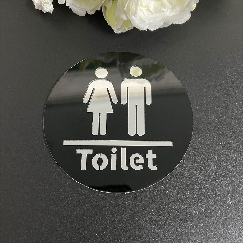 Mirror Surface Restroom Sign Double-Layer Acrylic Self-Adhesive Toilet Wall Sticker for Home, Hotel, and Mall Decoration, 10cm Toilet Sticker