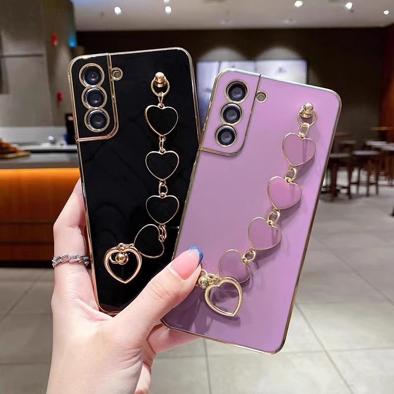 Samsung Phone Case with Electroplated Heart Chain  Full Camera Protection Soft Silicone Cover for Galaxy A16