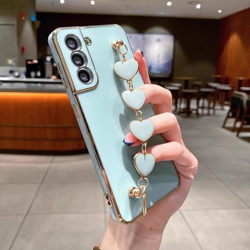 Samsung Phone Case with Electroplated Heart Chain  Full Camera Protection Soft Silicone Cover for Galaxy A16