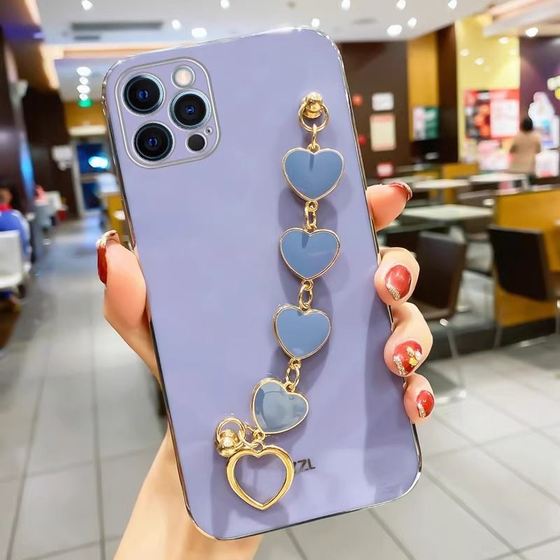 Samsung Phone Case with Electroplated Heart Chain  Full Camera Protection Soft Silicone Cover for Galaxy A16