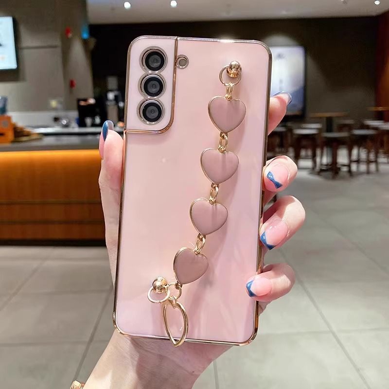 Samsung Phone Case with Electroplated Heart Chain  Full Camera Protection Soft Silicone Cover for Galaxy A16