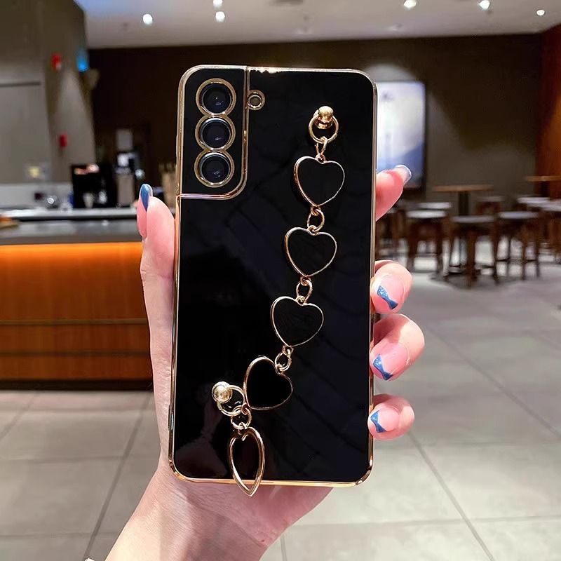 Samsung Phone Case with Electroplated Heart Chain  Full Camera Protection Soft Silicone Cover for Galaxy A16