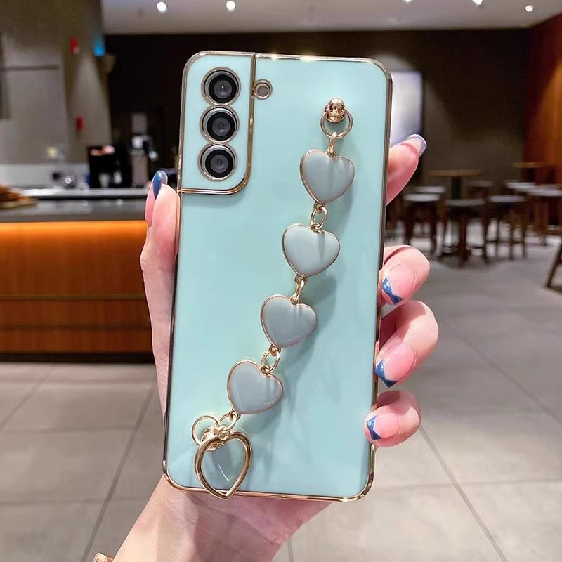 Samsung Phone Case with Electroplated Heart Chain  Full Camera Protection Soft Silicone Cover for Galaxy A16