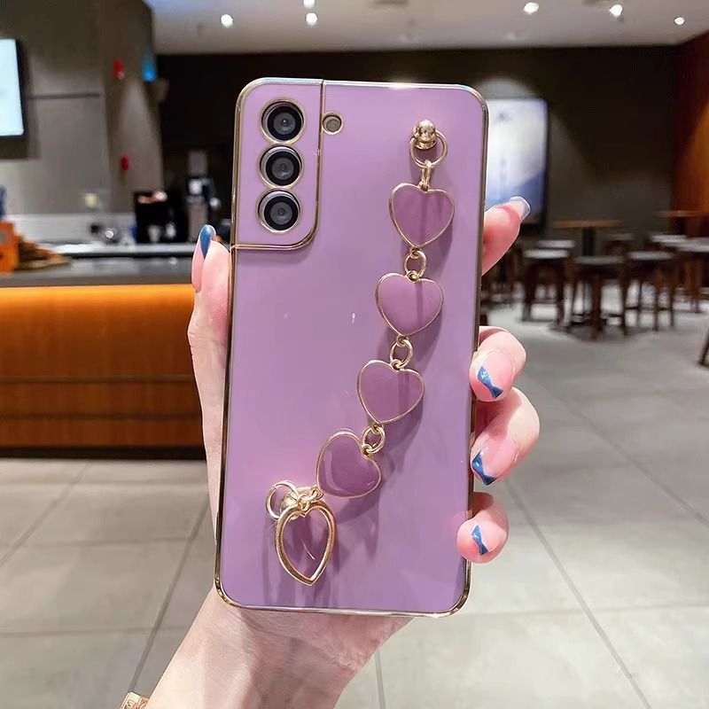Samsung Phone Case with Electroplated Heart Chain  Full Camera Protection Soft Silicone Cover for Galaxy A16