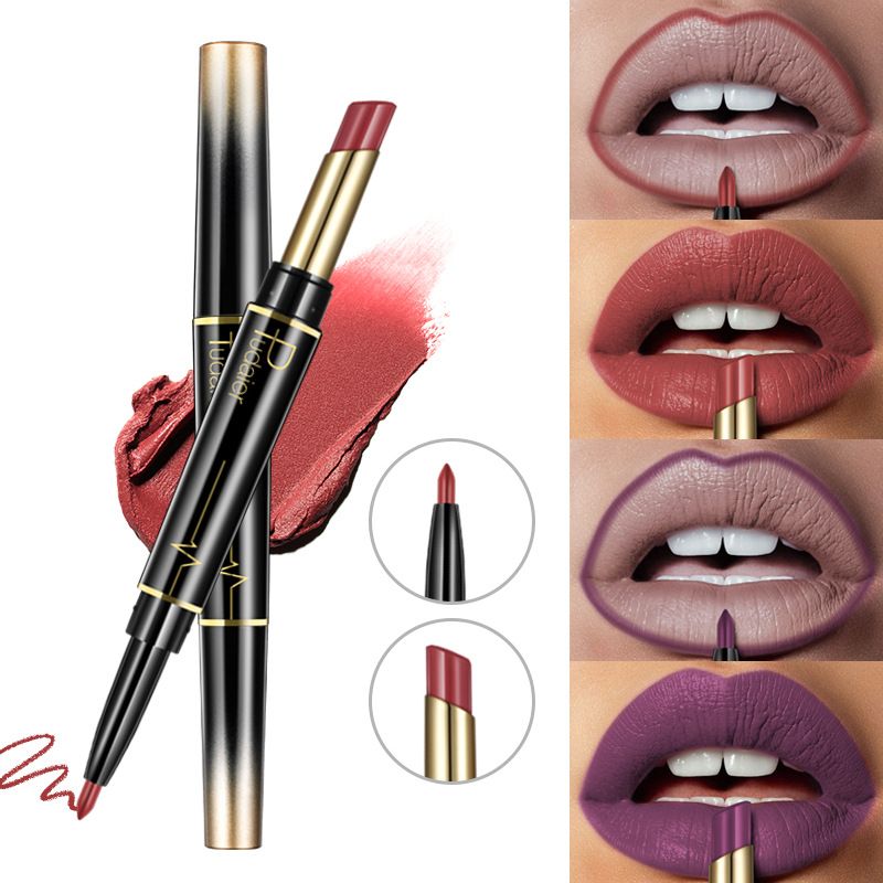 Dual-Ended Lipstick & Lip Liner Pencil Matte Long-Lasting Highly Pigmented Lip Glaze 16 Shades Make Up Product