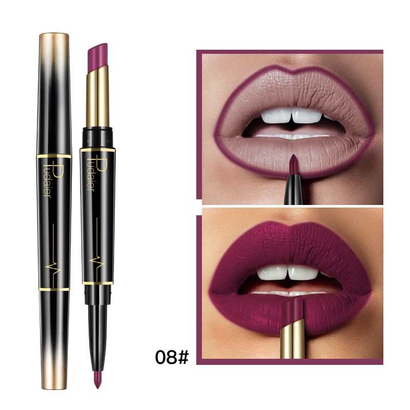 Dual-Ended Lipstick & Lip Liner Pencil Matte Long-Lasting Highly Pigmented Lip Glaze 16 Shades Make Up Product